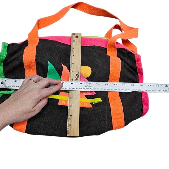 Vintage 80s 90 Cancun Mexico Mini  Duffel Bag Neon Trim Travel Beach Bag - Picture 8 of 9